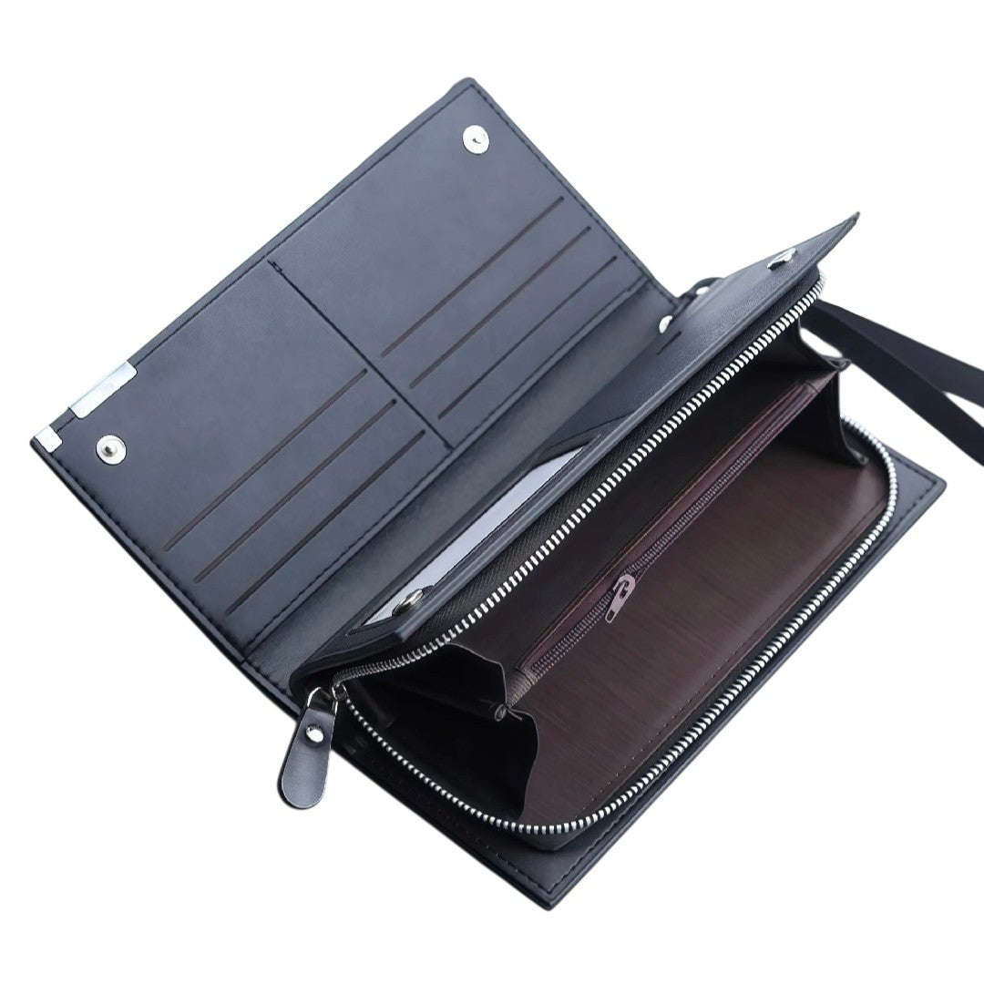 All-in-One Synthetic Leather Long Wallet with Wrist Strap | OAS-W05