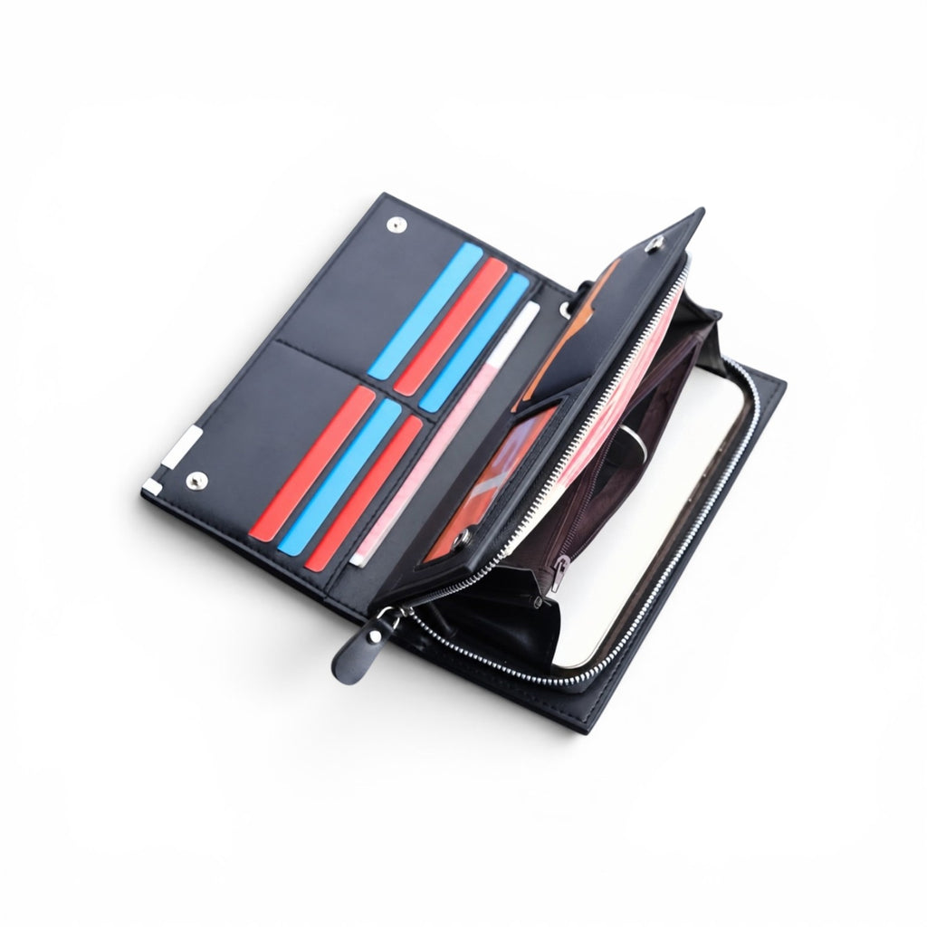 All-in-One Synthetic Leather Long Wallet with Wrist Strap | OAS-W05